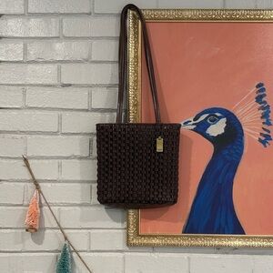 Vintage 90s Nine West Brown Woven Faux Leather Shoulder Bag EUC